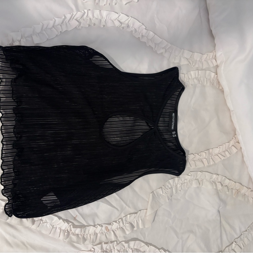 Black Pleated Cut Out Sleeveless Tank Top